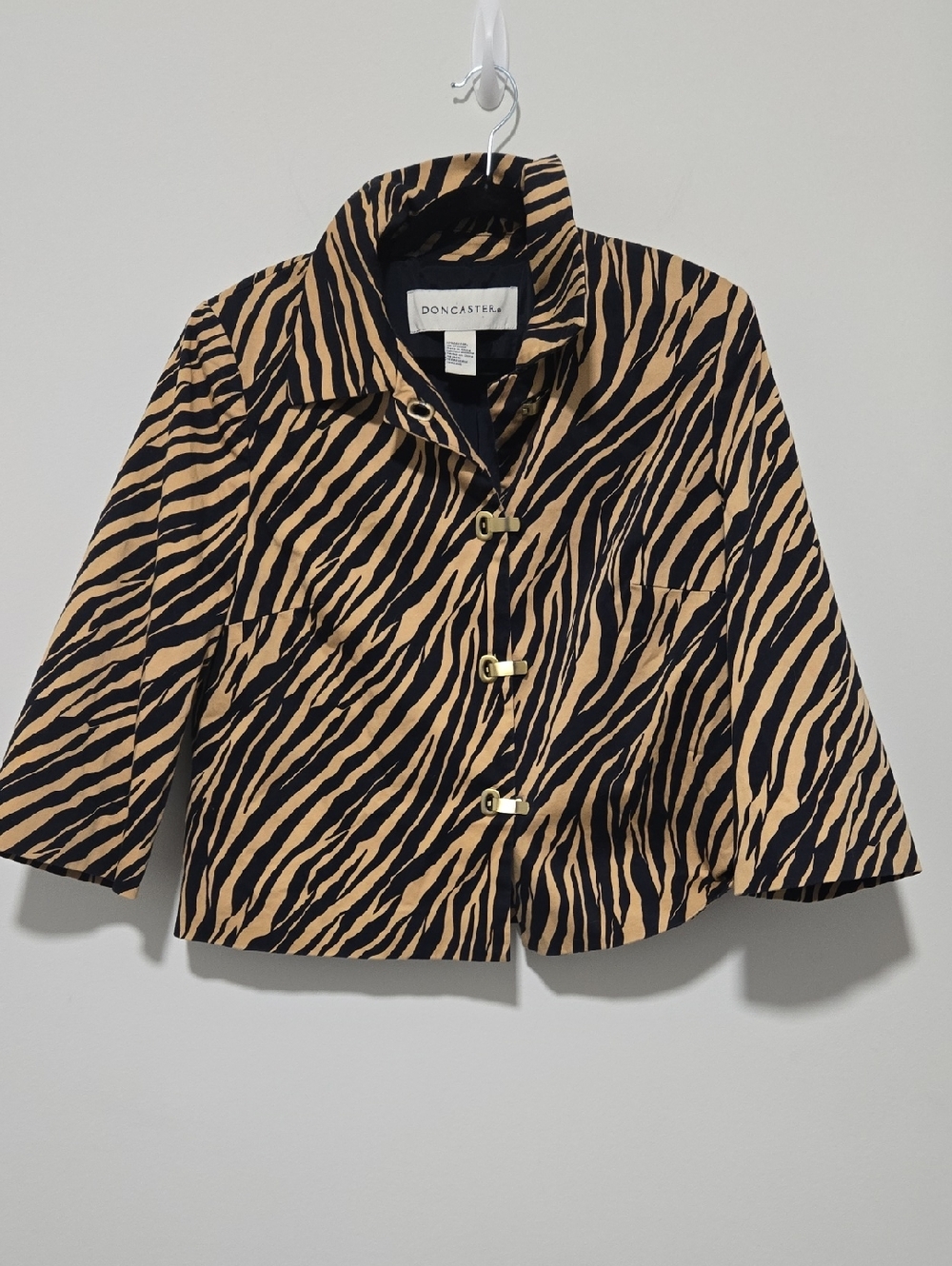 Doncaster Zebra-Print Button Front Jacket in Black and Tan